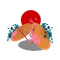 Woman in kimono with umbrella. Color vector flat cartoon illustration Royalty Free Stock Photo