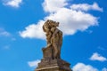 Rome, Italy - September 12, 2017: Woman kisses man statue in front of Altar of the Fatherland in Rome. Royalty Free Stock Photo