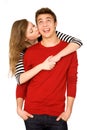 Woman kissing man Royalty Free Stock Photo