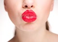 Woman kissing with red lips Royalty Free Stock Photo