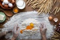 A woman kneads dough for Easter bread Royalty Free Stock Photo