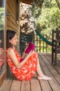 Woman knits a hat