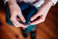 Knitting by women`s hands. Royalty Free Stock Photo