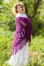 Woman in knitted shawl in nature Royalty Free Stock Photo