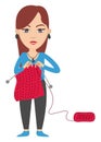 Woman knitting, illustration, vector