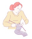 Woman knitting scarf needles isolated character vector