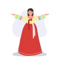 Woman in Korean Traditional Dress Hanbok Proudly Presenting Cultural Elegance
