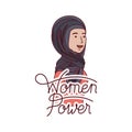 Woman with label women power avatar character