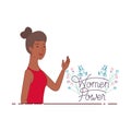Woman with label women power avatar character