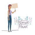 Woman with label women power character