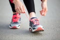 Woman Lacing Running Shoes. Close-up Royalty Free Stock Photo