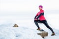 Woman lacing running and sport shoes. Sporty footwear close up. Fitness motivation and healthy lifestyle concept Royalty Free Stock Photo