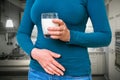 Woman with lactose problem is suffering from stomach pain Royalty Free Stock Photo