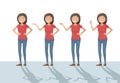 Woman lady girl female person funny cartoon casual in various