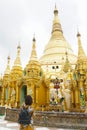 Woman lady tourist pray at shwedagon pagoda temple, Myanmar