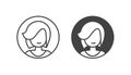 Woman lady user account icon front circle vector, girl female profile line outline art black white simple pictogram graphic Royalty Free Stock Photo