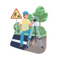 Woman land surveyor flat color vector detailed character