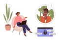 Woman with Laptop Accessing Customer Support for Data Security Assistance Royalty Free Stock Photo
