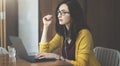 Woman Laptop Browsing Searching Social Networking Technology Con Royalty Free Stock Photo