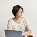 Woman Laptop Browsing Searching Social Networking Technology Con Royalty Free Stock Photo