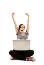 Woman with Laptop Cheering