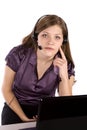Woman and laptop with finger to face Royalty Free Stock Photo