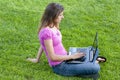 Woman laptop grass Royalty Free Stock Photo