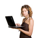 Woman with laptop and headphones Royalty Free Stock Photo