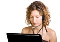 Woman with laptop and headphones