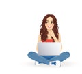 Woman with laptop thinking Royalty Free Stock Photo