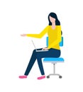 Woman with Laptop, Worker Secretary Lady on Chair Royalty Free Stock Photo