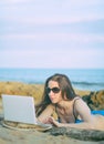 Woman with laptop working Royalty Free Stock Photo