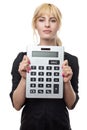 Woman with large calculator Royalty Free Stock Photo