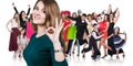 Woman and large group of happy people Royalty Free Stock Photo