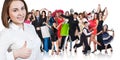 Woman and large group of happy people Royalty Free Stock Photo