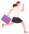Woman late for work. Running person with business bag