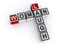 Woman laugh word block on white