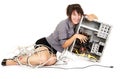 Woman laughing with computer Royalty Free Stock Photo