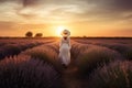 Woman lavender field. Generate Ai Royalty Free Stock Photo