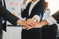 Woman lawyer hand and women client shaking hand collaborate on working agreements with contract documents at the modern office Royalty Free Stock Photo