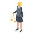 Woman lawyer icon, isometric style