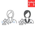 Woman lawyer line and glyph icon