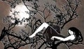 Woman laying on the branches illustration
