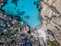 Aerial view of the coast of Cala Coticcio, one of the most Beautiful beaches in the world, Island of La Maddalena,Sardinia.