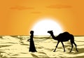 Woman leads a camel