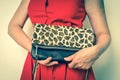 Woman with leather handbag - retro style