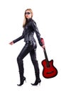 Woman in leather suit with guitar Royalty Free Stock Photo