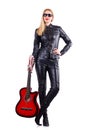 Woman in leather suit with guitar Royalty Free Stock Photo
