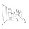 Woman Leaving Room, Running To Open Door Vector