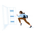 Woman Leaving Room, Running To Open Door Vector